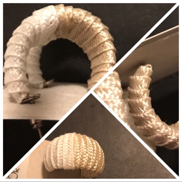 Tan & White Thread Color Block Wrapped Earrings - Picture 2 of 8